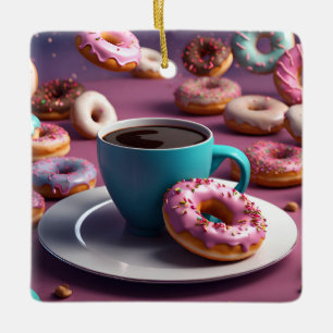 Kaffee und Donuts Keramikornament