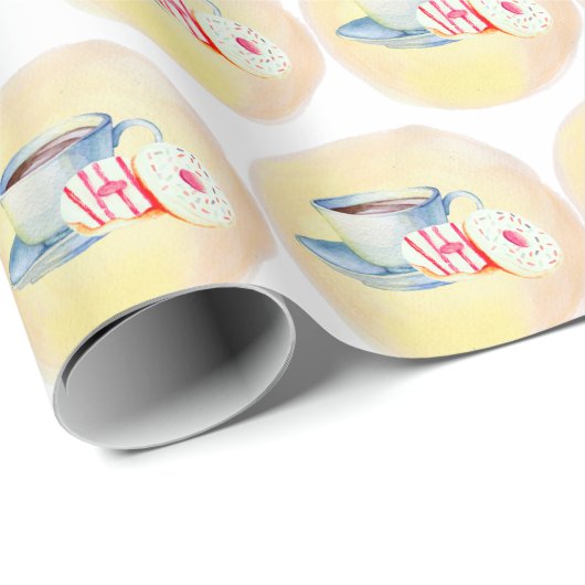 Kaffee und Donuts Packpapier hellgelb (Rolleneckpunkt)