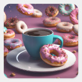 Kaffee und Donuts Quadratischer Aufkleber (Vorderseite)