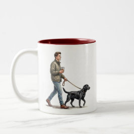 Kaffee und ein schwarzer Labrador machen den heuti Zweifarbige Tasse