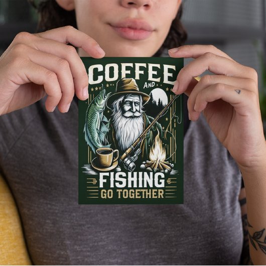 Kaffee und Fischen gehen zusammen Postkarte