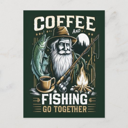 Kaffee und Fischen gehen zusammen Postkarte (Vorderseite)