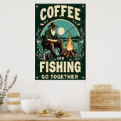 Kaffee und Fischen zusammen Poster (Küche)
