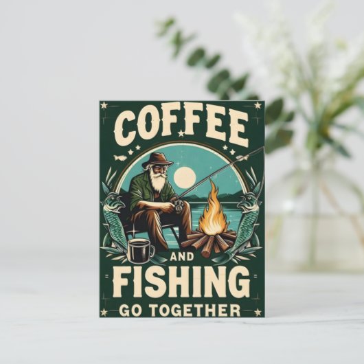 Kaffee und Fischen zusammen Postkarte (Stehend Vorderseite)