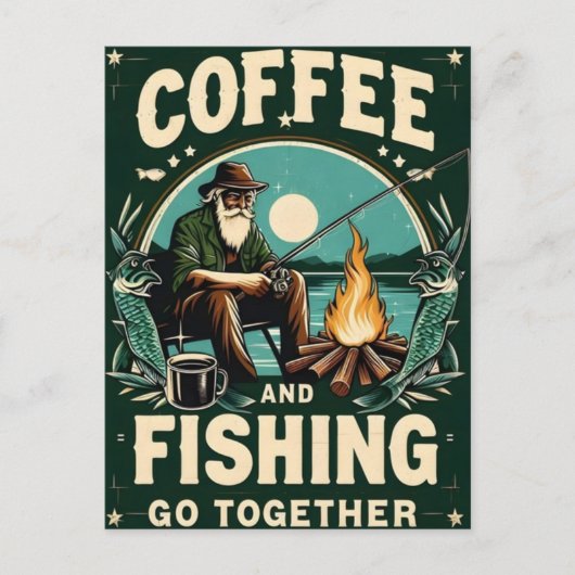Kaffee und Fischen zusammen Postkarte (Vorderseite)