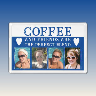 Kaffee und Freunde 4 Fotos blau und weiß Acryl Tablett