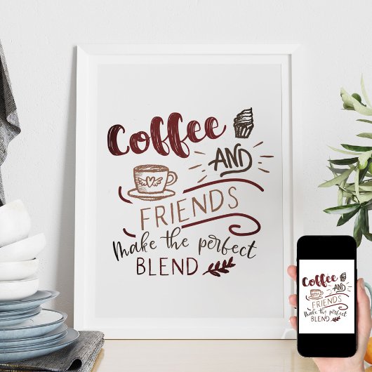 Kaffee und Freunde Bistro Doodle Art Typografie Poster
