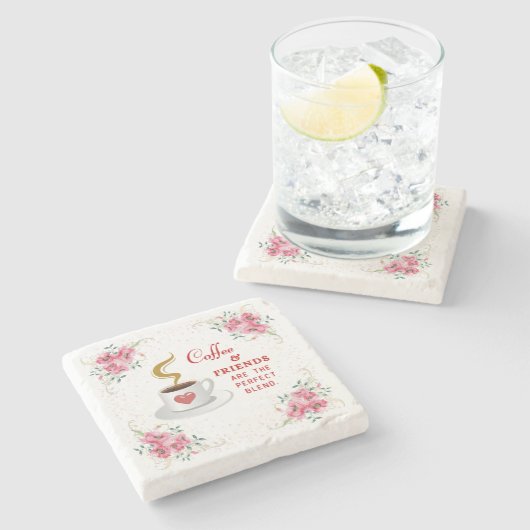 Kaffee und Freunde der perfekten Mischung Steinuntersetzer (Seitenansicht)