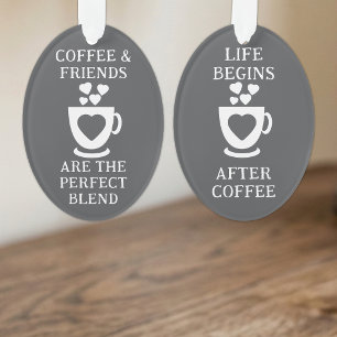 Kaffee und Freunde Liebe Herz grau Ornament