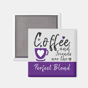 Kaffee und Freunde Liebe Herzen lila Magnet