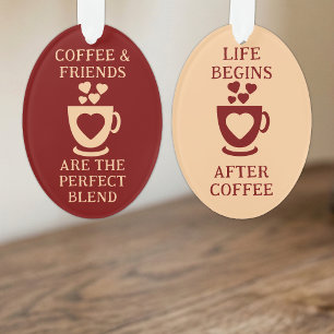 Kaffee und Freunde lieben Herzen Burgunder Ornament