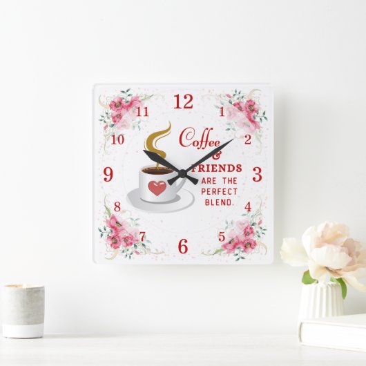 Kaffee und Freunde perfekt vermischen Wall Clock Quadratische Wanduhr (Zuhause)