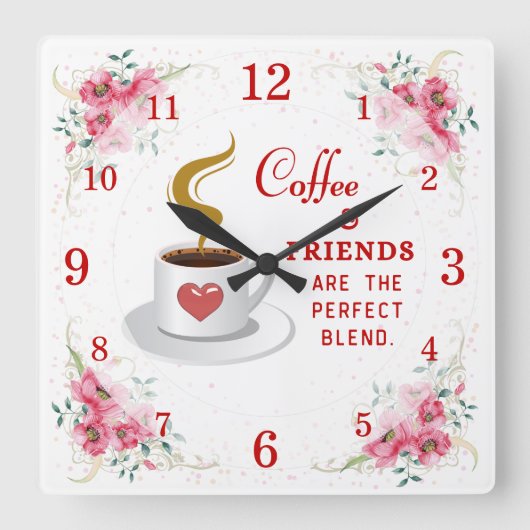 Kaffee und Freunde perfekt vermischen Wall Clock Quadratische Wanduhr (Vorderseite)