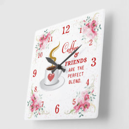 Kaffee und Freunde perfekt vermischen Wall Clock Quadratische Wanduhr