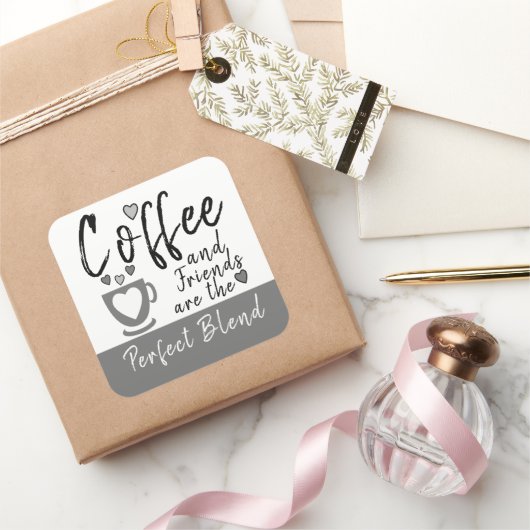 Kaffee und Freunde perfekte Mischung grau Quadratischer Aufkleber (Schenken)