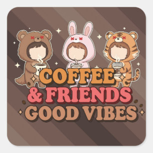 Kaffee und Freunde Quadratischer Aufkleber