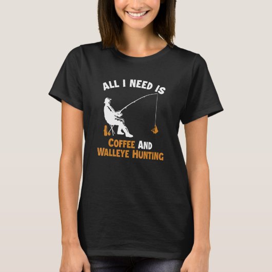 Kaffee und Glasaugenbarsch-Jagd-Haken Köder Glasau T-Shirt (Vorderseite)