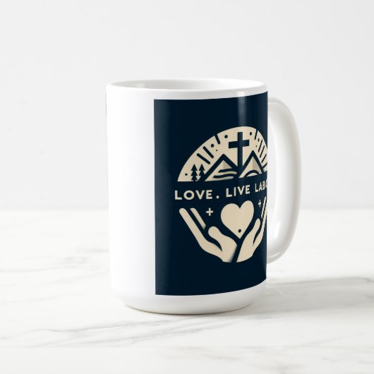 Kaffee und Glaube: Liebe. Lebe. Arbeit. Kaffeetasse (VorderseiteRechts)