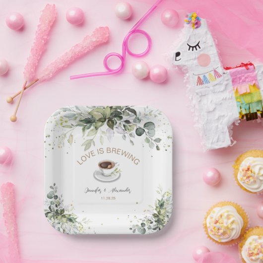 Kaffee und Grünpflanzen Polterabend Pappteller (Party)