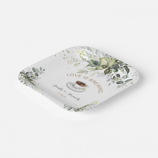 Kaffee und Grünpflanzen Polterabend Pappteller (Gewinkelt)