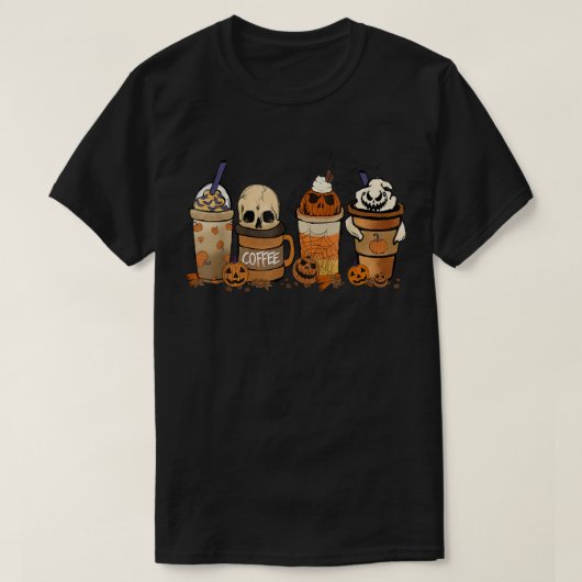 Kaffee und Horror Filme Beängstigend Halloween-Kaf T-Shirt (Design vorne)