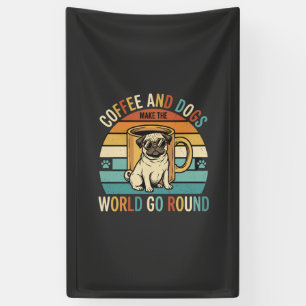 Kaffee und Hunde Retro-Mops-Liebhaber Banner