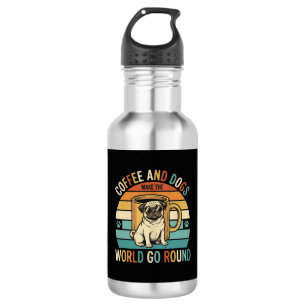 Kaffee und Hunde Retro-Mops-Liebhaber Edelstahlflasche