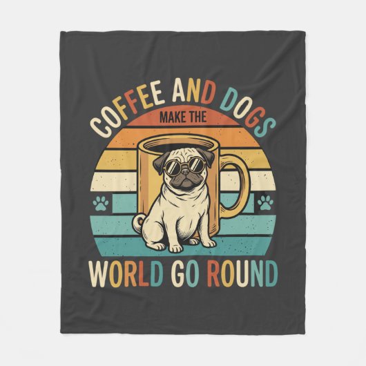 Kaffee und Hunde Retro-Mops-Liebhaber Fleecedecke (Vorderseite)