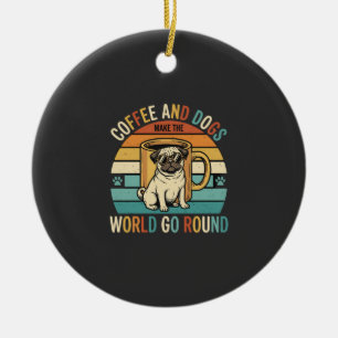 Kaffee und Hunde Retro-Mops-Liebhaber Keramik Ornament