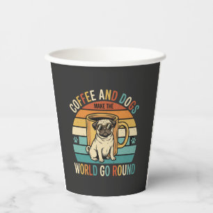 Kaffee und Hunde Retro-Mops-Liebhaber Pappbecher