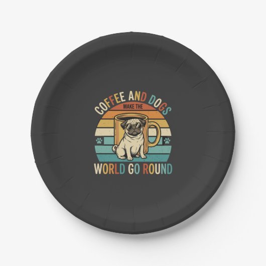 Kaffee und Hunde Retro-Mops-Liebhaber Pappteller (Vorderseite)