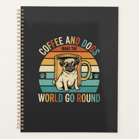 Kaffee und Hunde Retro-Mops-Liebhaber Planer (Vorderseite)