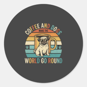 Kaffee und Hunde Retro-Mops-Liebhaber Runder Aufkleber