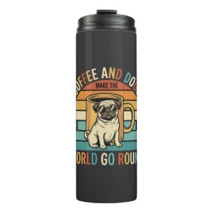 Kaffee und Hunde Retro-Mops-Liebhaber Thermosbecher