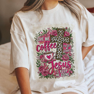 Kaffee und Jesus Rosa Florales Leoparden-Kreuz-Zit Tri-Blend Shirt