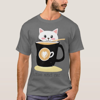 Kaffee und Katze Retro T-Shirt