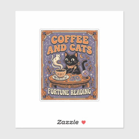 Kaffee und Katzen Kat Teeblätter Kaffee Schicksal Aufkleber (Blatt)