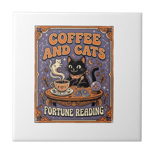 Kaffee und Katzen Kat Teeblätter Kaffee Schicksal Fliese (Vorderseite)