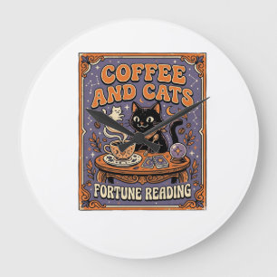 Kaffee und Katzen Kat Teeblätter Kaffee Schicksal Große Wanduhr