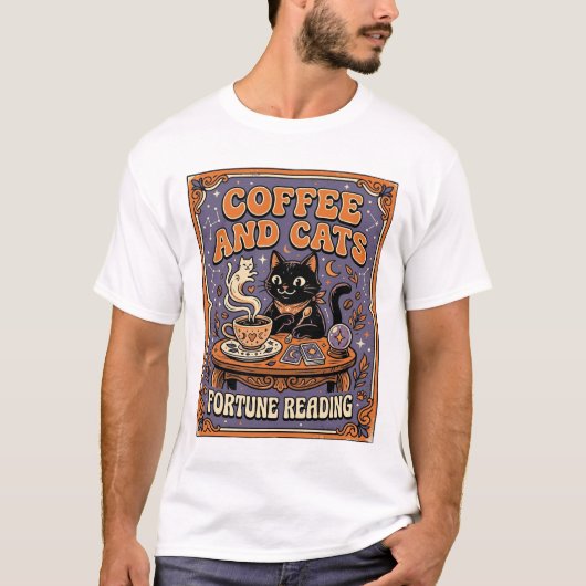 Kaffee und Katzen Kat Teeblätter Kaffee Schicksal T-Shirt (Vorderseite)
