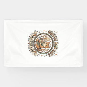 Kaffee Und Katzen Katze Kaffee Vintage Vektor Kuns Banner