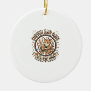 Kaffee Und Katzen Katze Kaffee Vintage Vektor Kuns Keramik Ornament