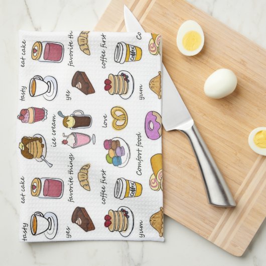 Kaffee-und Komfort-Nahrungsmittelillustriertes Geschirrtuch (Viertel Falte)