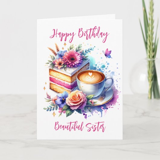 Kaffee und Kuchen | Geburtstag der Schwester Karte (Vorderseite)