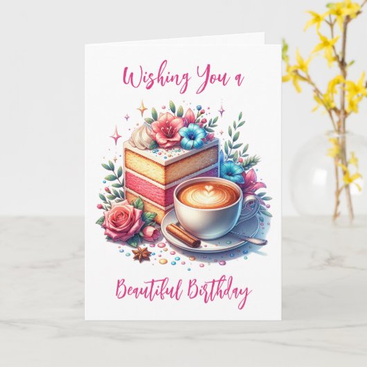 Kaffee und Kuchen Geburtstag Karte (Gelbe Blume)