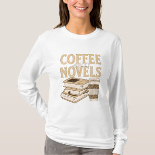 Kaffee und lustiger Vintage-Roman Buchlesen T-Shirt
