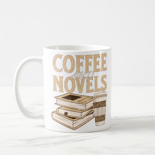 Kaffee und lustiger Vintage-Roman zum Lesen Kaffeetasse (Links)
