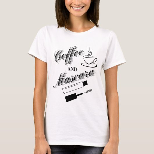 Kaffee und Mascara Typografie T-Shirt (Vorderseite)