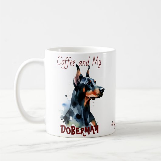 Kaffee und mein Doberman niedlich/Tasse personalis Kaffeetasse (Links)