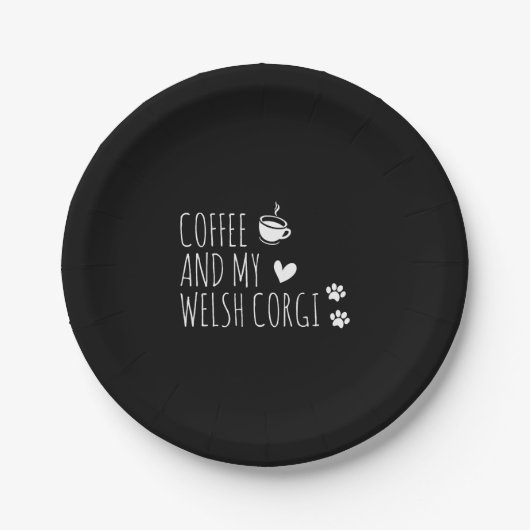 Kaffee und mein walisischer Corgi Pappteller (Vorderseite)